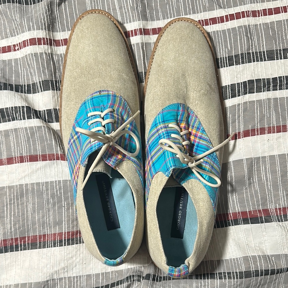 Giorgio brutini Beige and Blue Plaid Oxfords